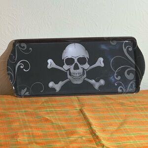 Halloween Melamine Hard Plastic Black Skull and Crossbones Tray